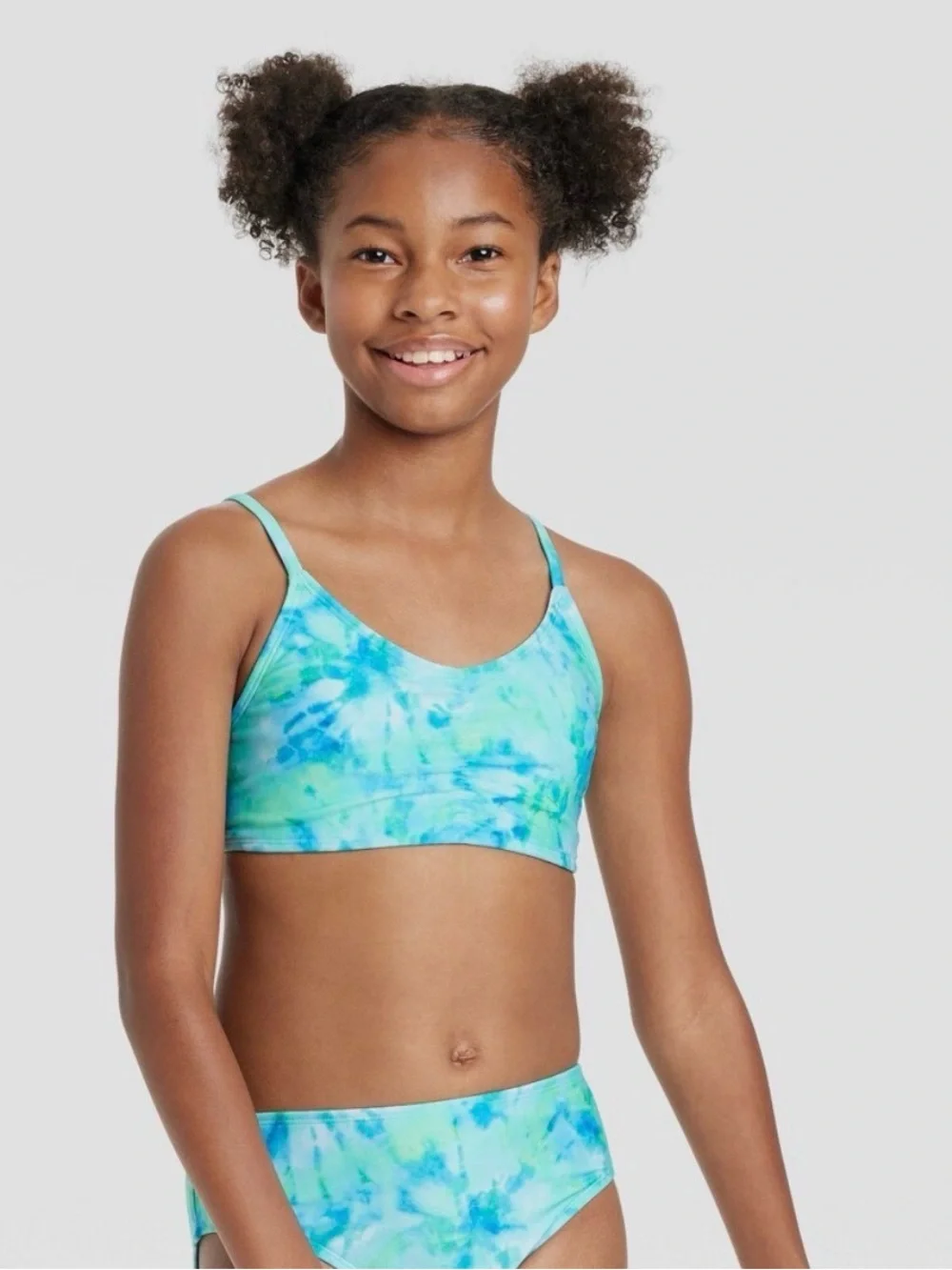 4/$20 ART CLASS Girls Ruched Front Tie-Dye Bralette Swimsuit Set - Small (6/7)